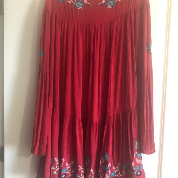 Free People Red NWOT Embroidered Flared Dress Size S Flirty PERFECT & STUNNING! - Picture 9 of 16
